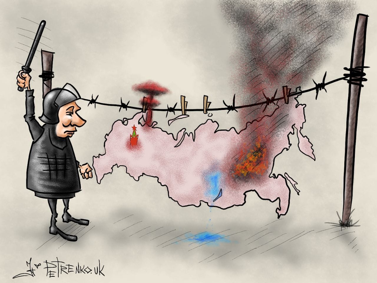 Тушите не пожары, а протесты: новую политику Кремля высмеяли забавной карикатурой